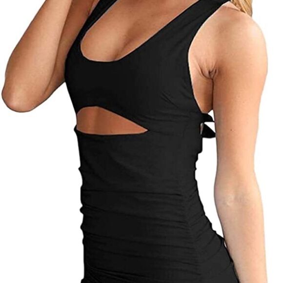 Olivaceous Mocha Ruched Bodycon Cutout Mini Dress (M) - Picture 1 of 9